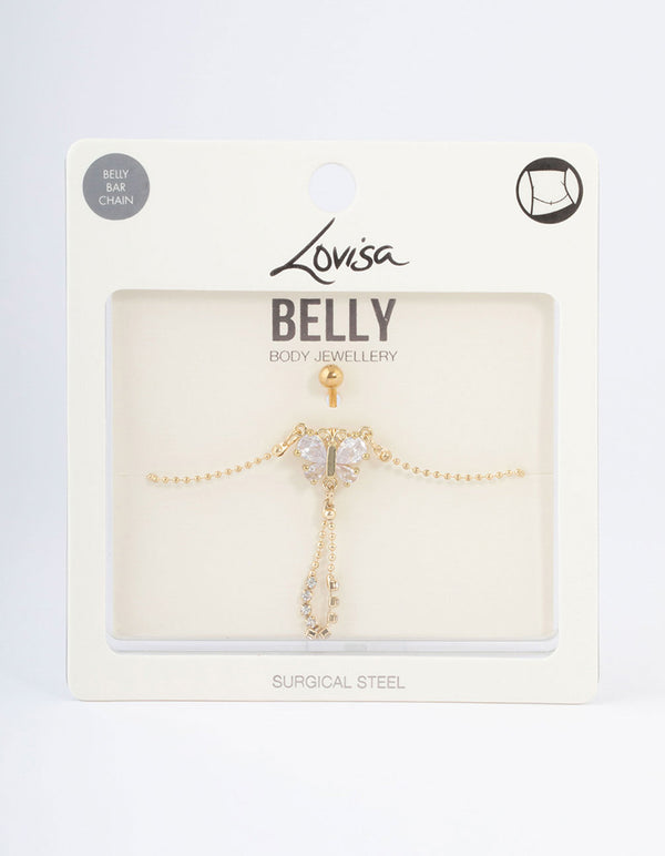Gold Plated Surgical Steel Diamante Butterfly Belly Chain