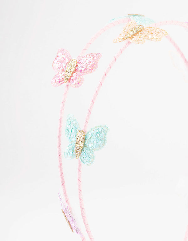 Kids Glitter Butterfly Headband 2-Row