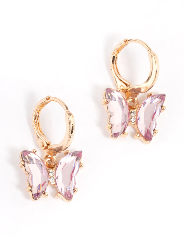 Small Purple Butterfly Huggie Earrings