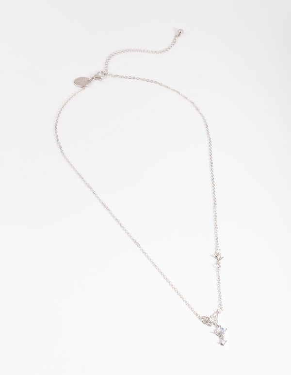 Silver Dainty Butterfly & Diamante Necklace