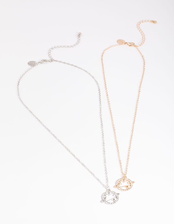 Mixed Metal Diamante Saturn Necklace Pack