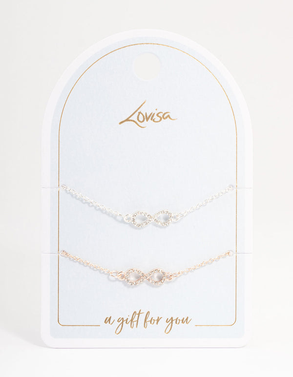 Mixed Metal Diamante Infinity Bracelet Pack