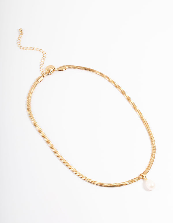 Gold Plated Snake Chain Freshwater Pearl Drop Necklace