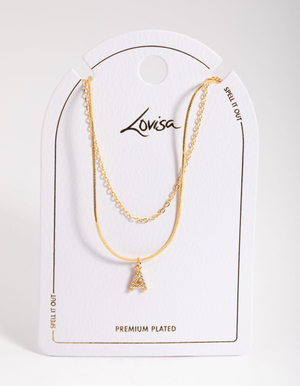 Letter A Gold Plated Layered Initial Diamante Necklace