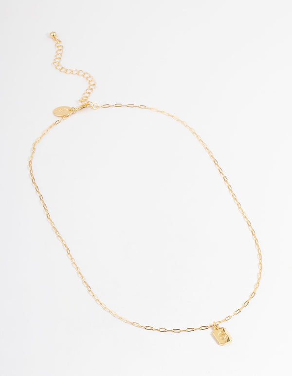 Letter S Gold Plated Rectangle Pendant Initial Necklace