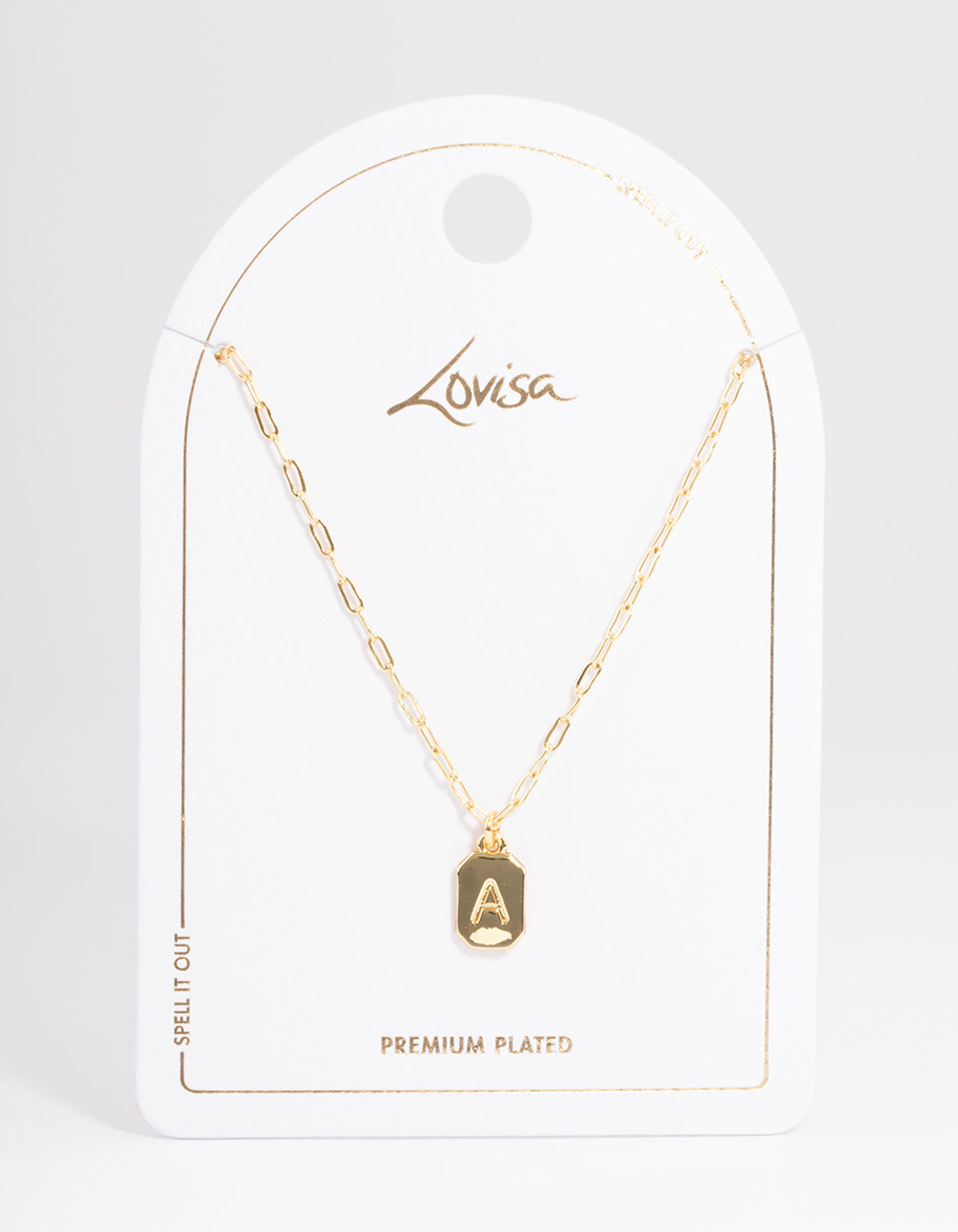 Letter A Gold Plated Rectangle Pendant Initial Necklace