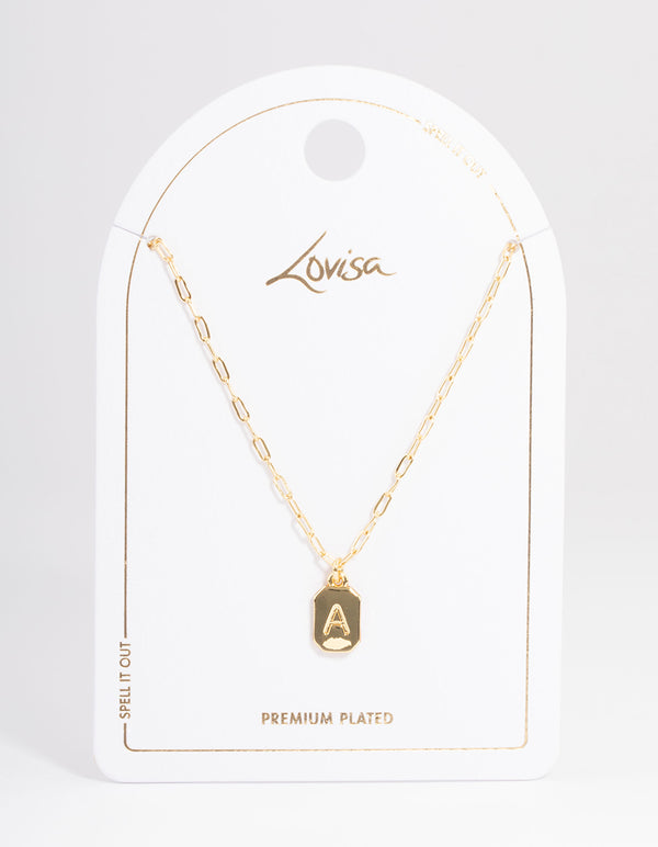 Letter A Gold Plated Rectangle Pendant Initial Necklace