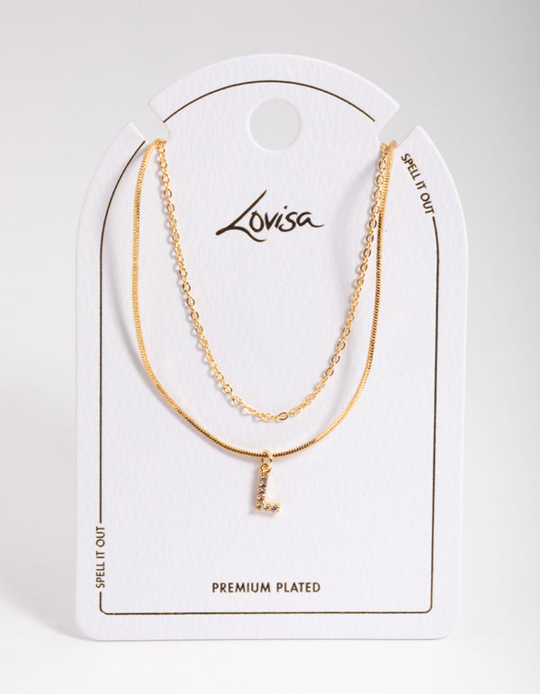 Letter L Gold Plated Layered Diamante Initial Necklace