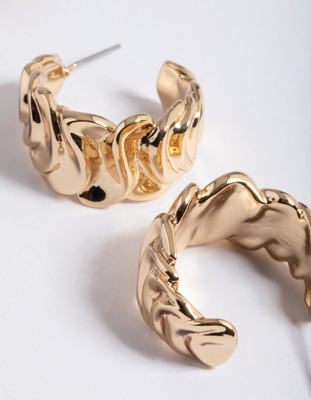 Gold Plated Brass Medium Molten Hoop Earrings