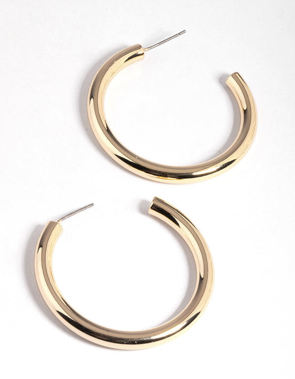 Gold Plated Brass Medium Chunky Hoop Earrings