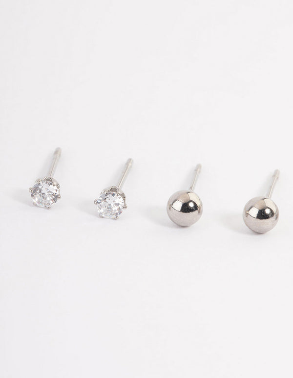 Waterproof Stainless Steel Cubic Zirconia Plain Stud Earrings Pack