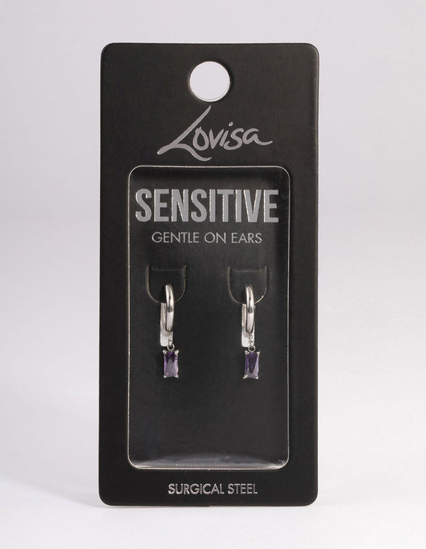 Surgical Steel Square Cubic Zirconia Hoop Earrings