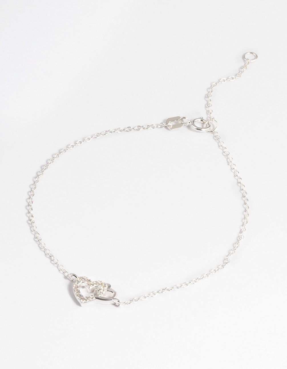 Sterling Silver Cubic Zirconia Heart Link Bracelet