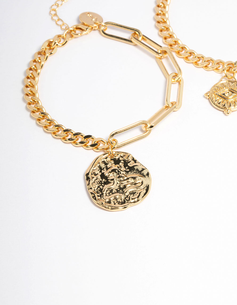 Gold Plated Brass Chain Link Disc Bracelet Pack