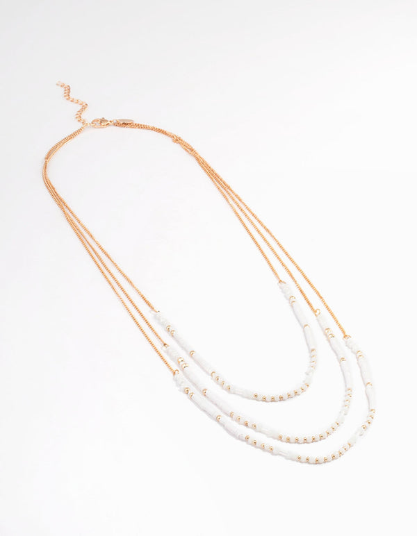 Gold Three Row Mixed Disc & Facet Bead Necklace