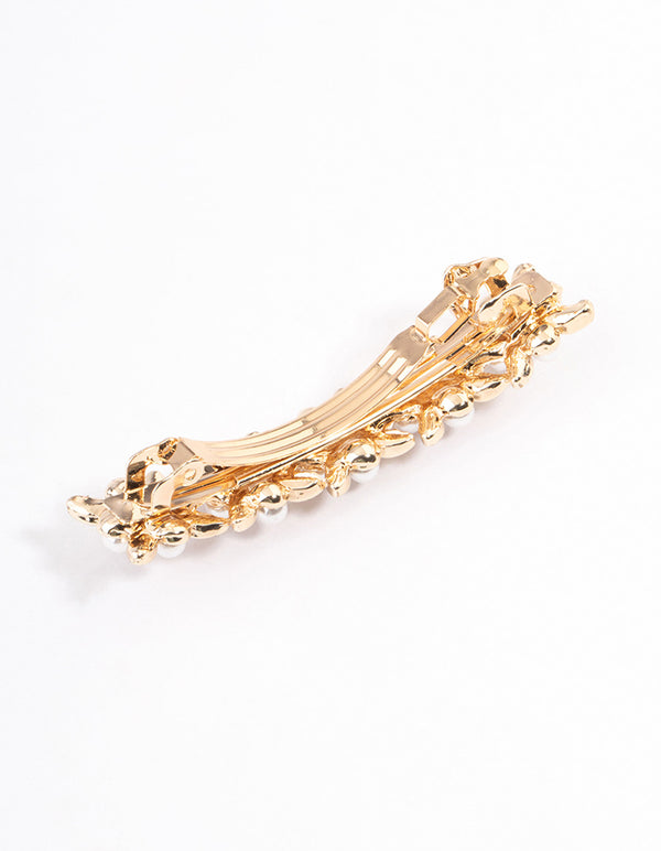 Gold Diamante & Pearl Floral Hair Clip