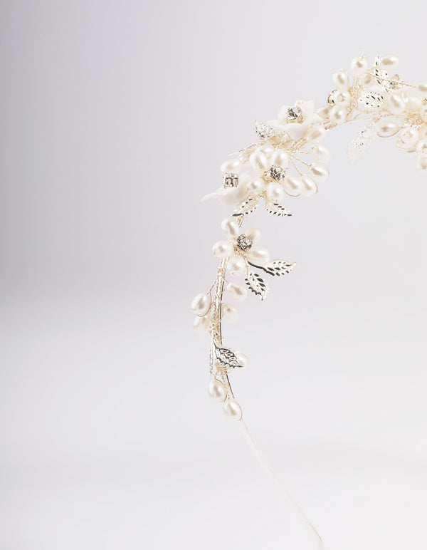 Silver Flower & Leaf Vine Headband
