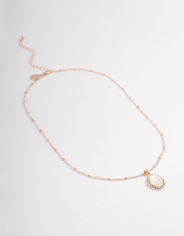Rose Gold Station Oval Stone Necklace