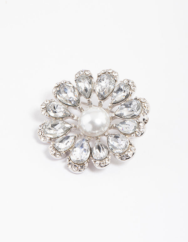 Silver Pearl & Pear Flower Brooch