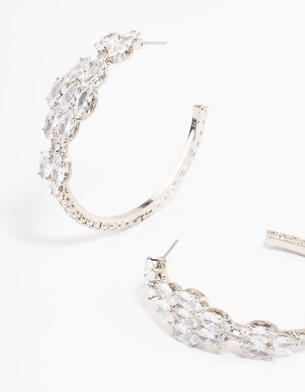 Silver Diamante Baguette Statement Hoop Earrings