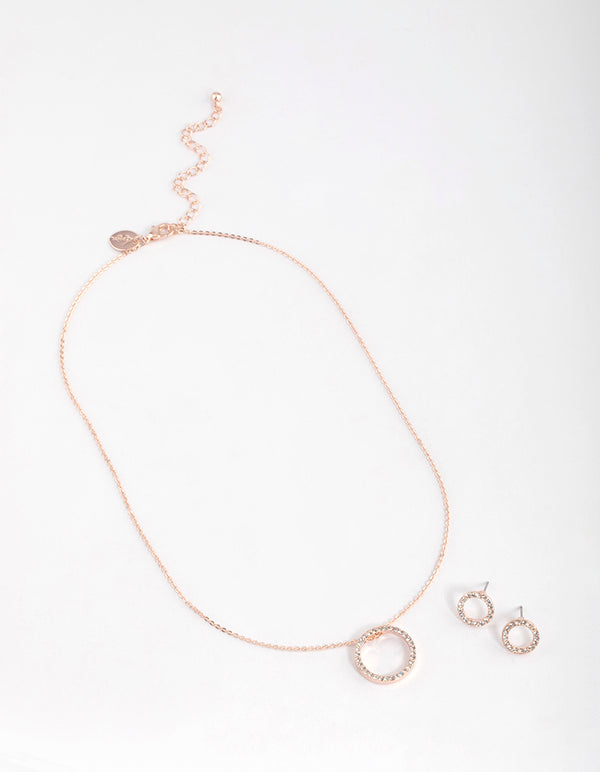 Rose Gold Diamante Open Circle Jewellery Set