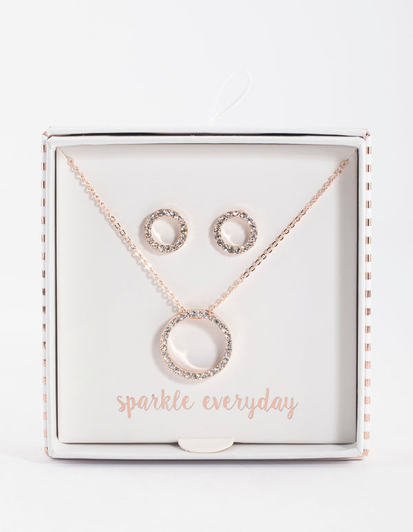 Rose Gold Diamante Open Circle Jewellery Set