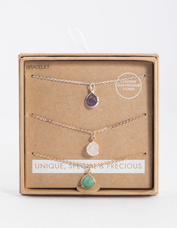 Mixed Metal Teardrop Facet Bracelet Pack