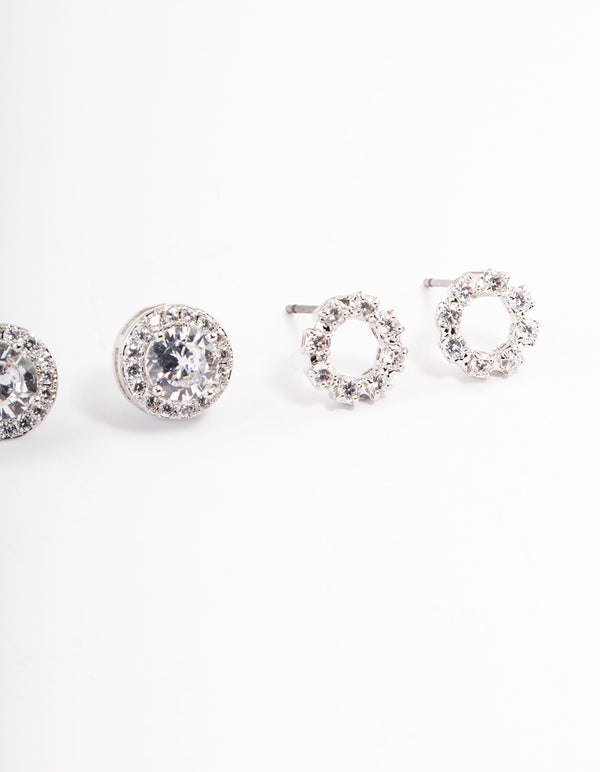 Silver Circle Cubic Zirconia Earrings Pack