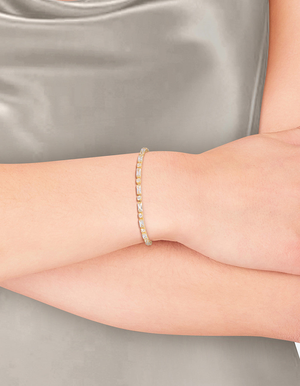 Gold Plated Baguette Stone Toggle Tennis Bracelet