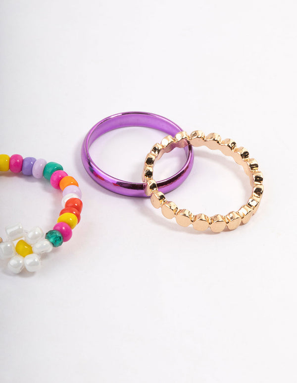 Gold Flower Bead Ring Pack