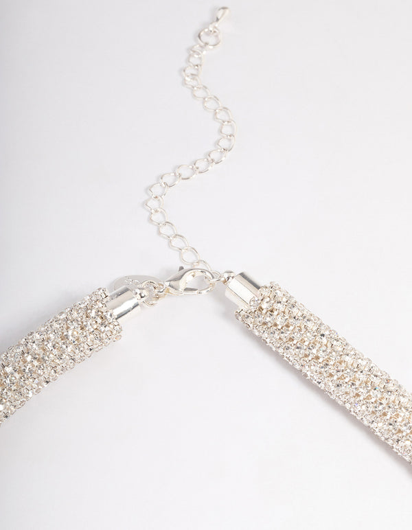 Silver Diamante Mesh Necklace