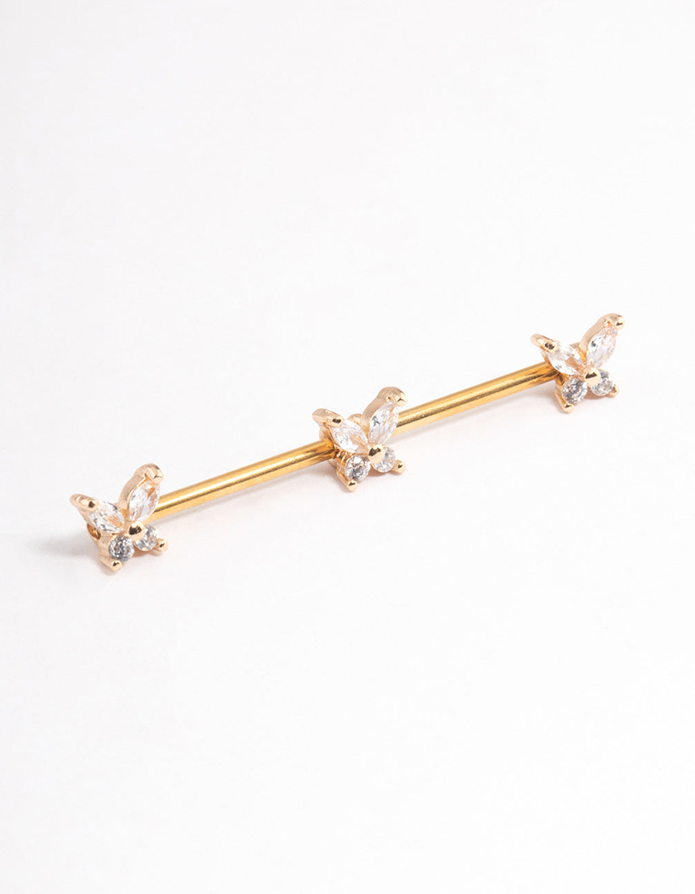 Gold Plated Surgical Steel Triple Butterfly Industrial Bar