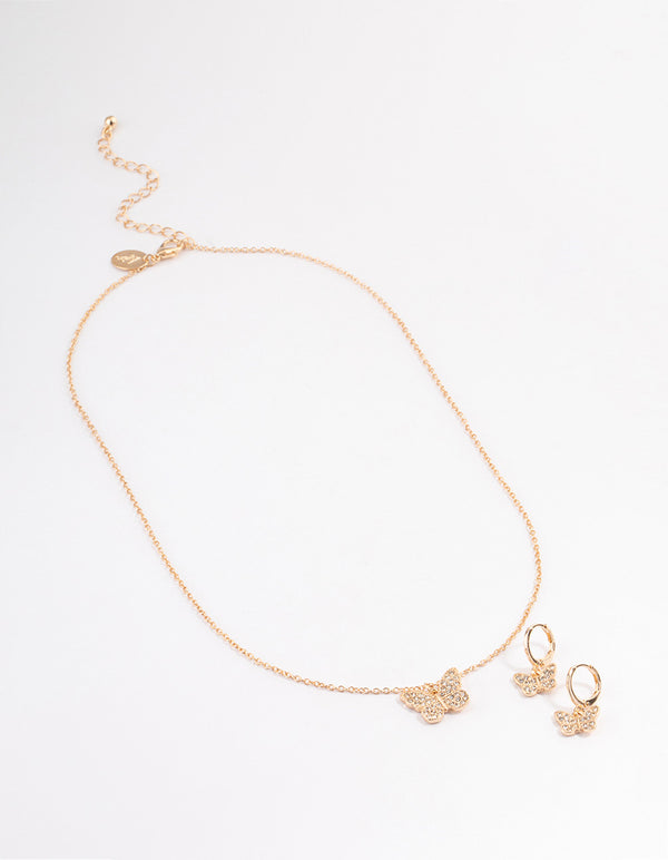 Gold Pave Butterfly Huggie Jewellery Set