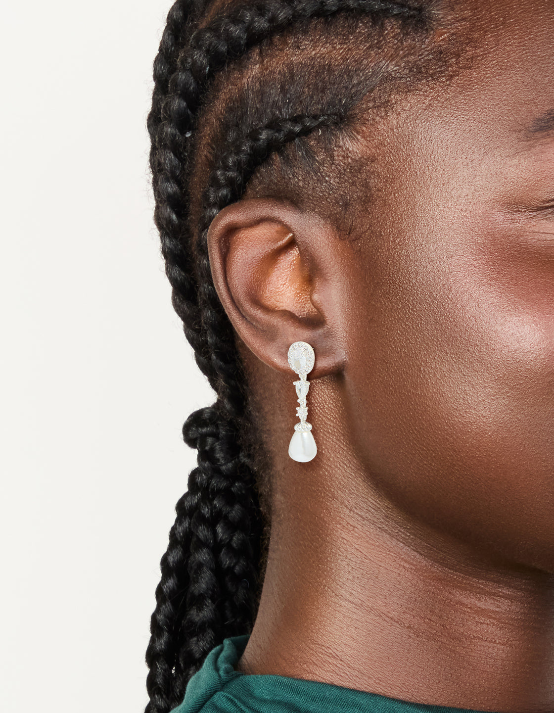 Silver Plated Cubic Zirconia Halo Pearl Drop Earrings