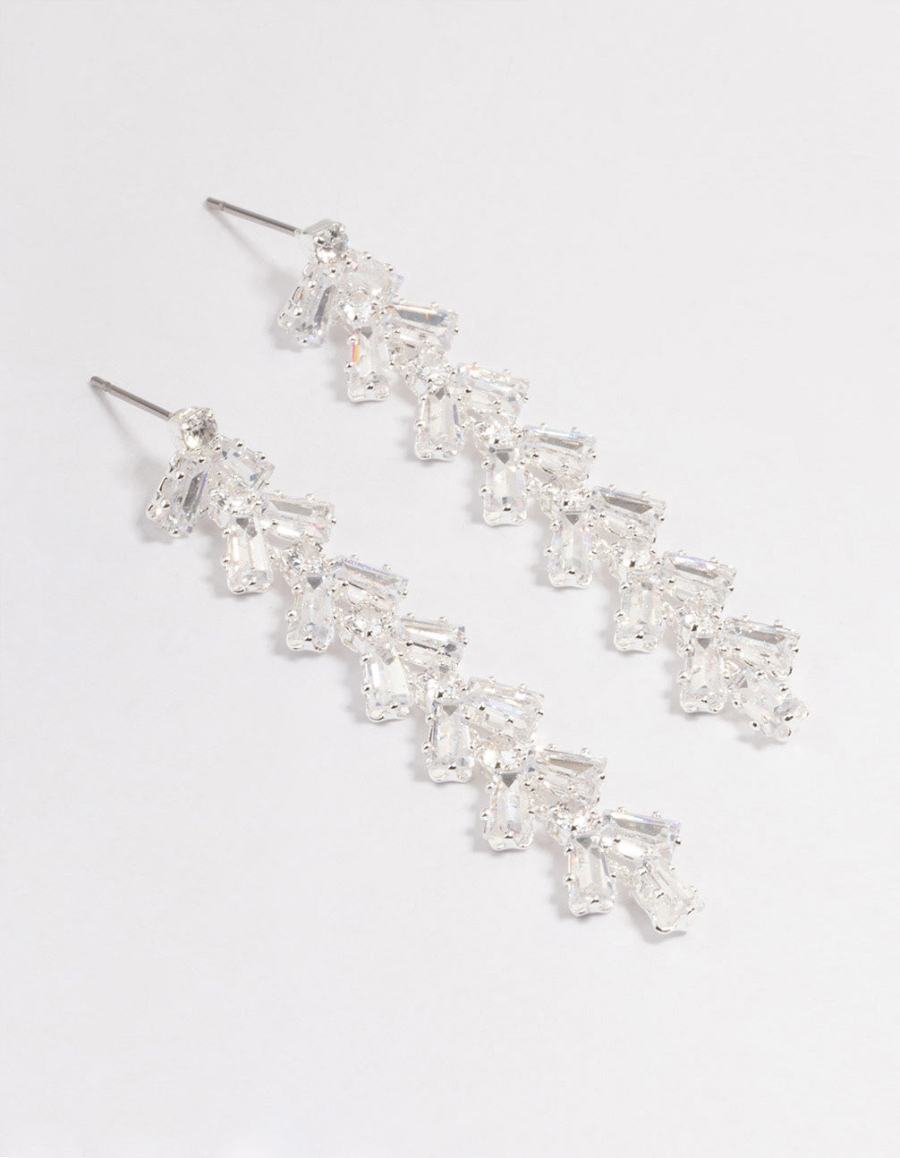 Silver Plated Cubic Zirconia Baguette Vine Drop Earrings