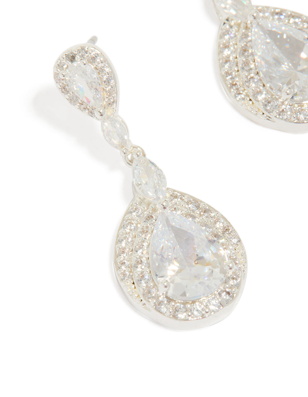 Silver Plated Cubic Zirconia Marquise Drop Earrings