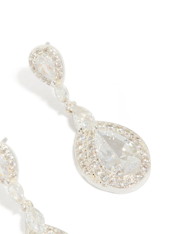 Silver Plated Cubic Zirconia Marquise Drop Earrings