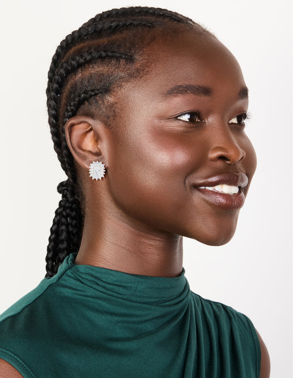 Silver Plated Statement Cubic Zirconia Stud Earrings