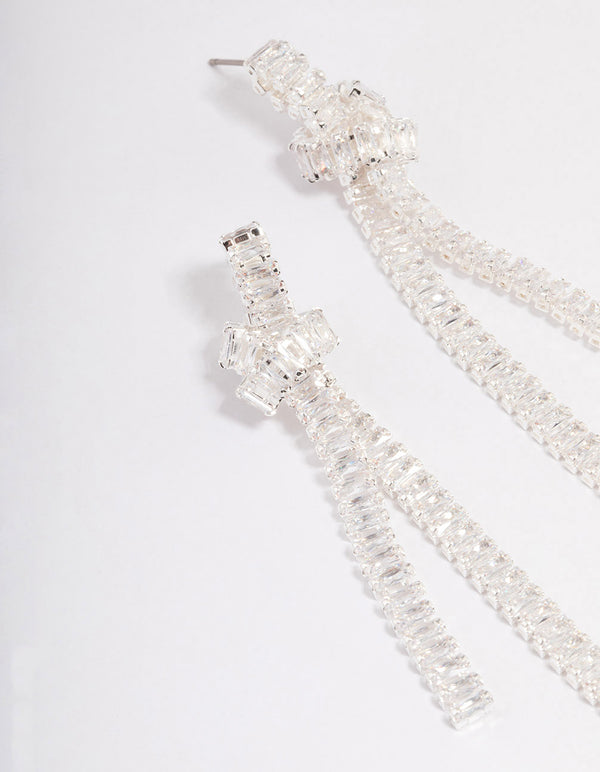 Silver Plated Cubic Zirconia Baguette Knot Drop Earrings