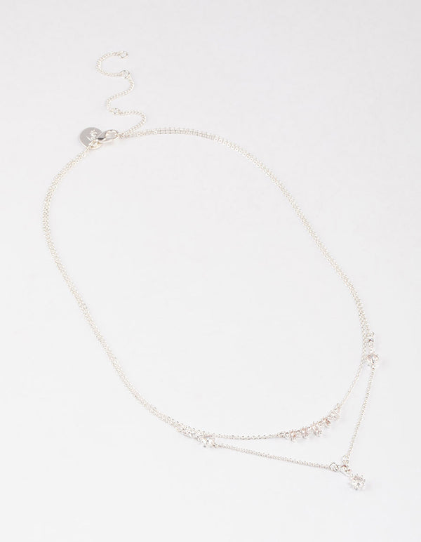 Silver Plated Dainty Cubic Zirconia Double Layer Necklace