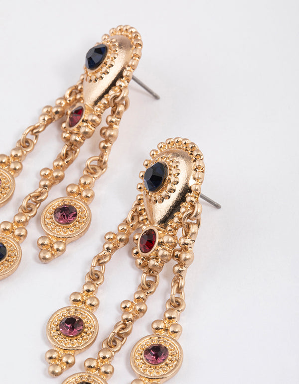 Worn Gold Vintage Boho Charm Drop Earrings