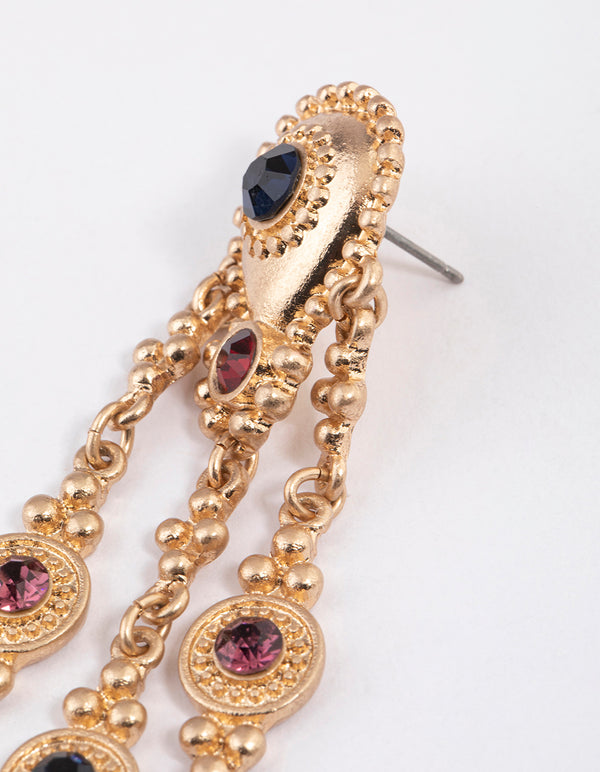 Worn Gold Vintage Boho Charm Drop Earrings