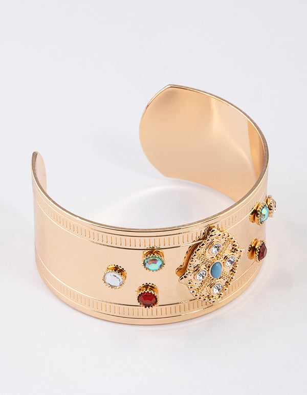 Gold Mixed Stone Wrist Cuff