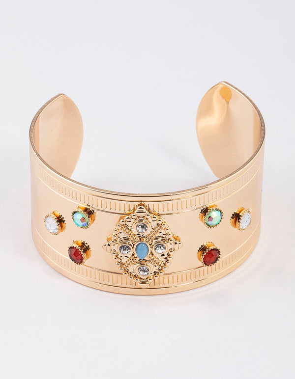 Gold Mixed Stone Wrist Cuff