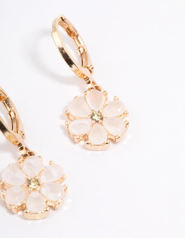 Gold Dainty Pearly Flower Huggie Earrings
