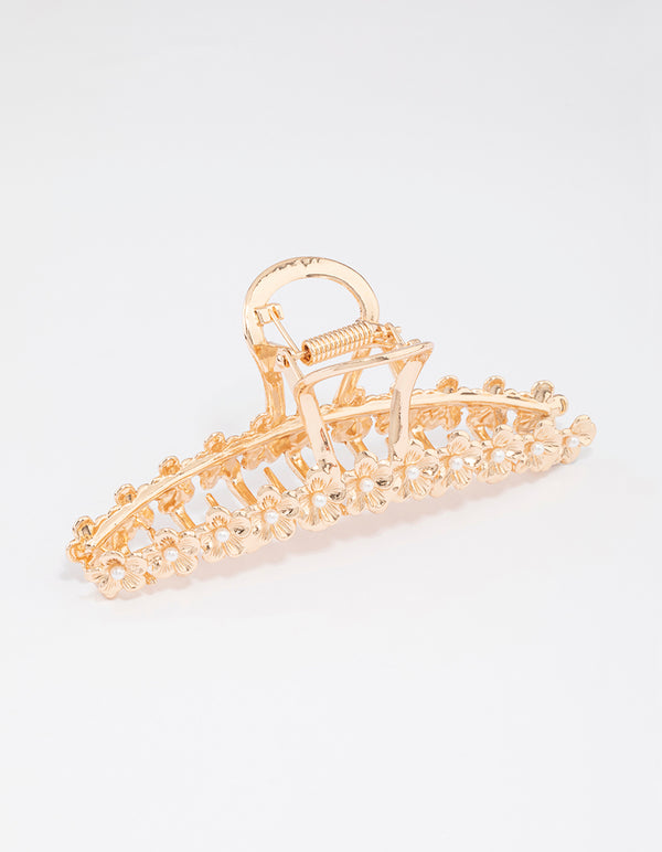 Gold Pearl & Flower Claw Clip