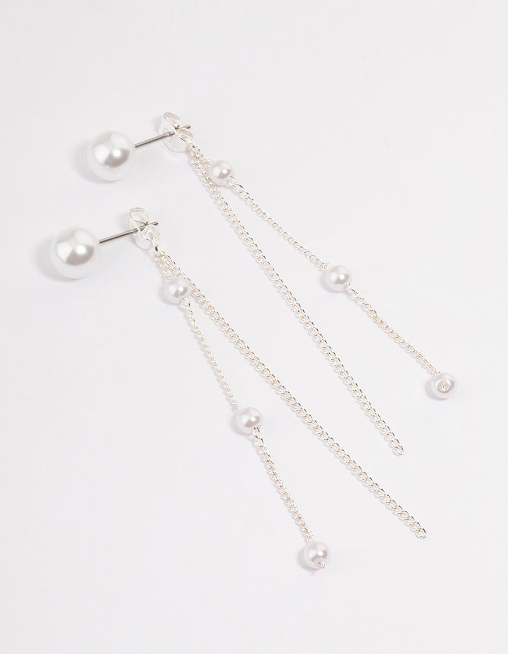 Silver Pearl Cupchain Sandwich Drop Earrings