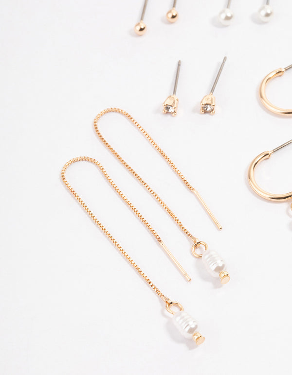 Gold Pearl Threader Multi-Pack Earrings