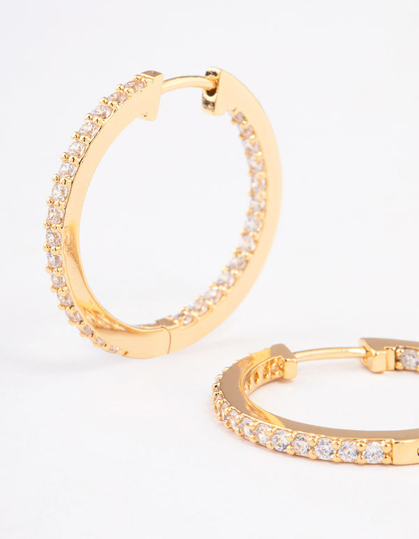 Gold Plated Brass Cubic Zirconia Pave Huggie Earrings