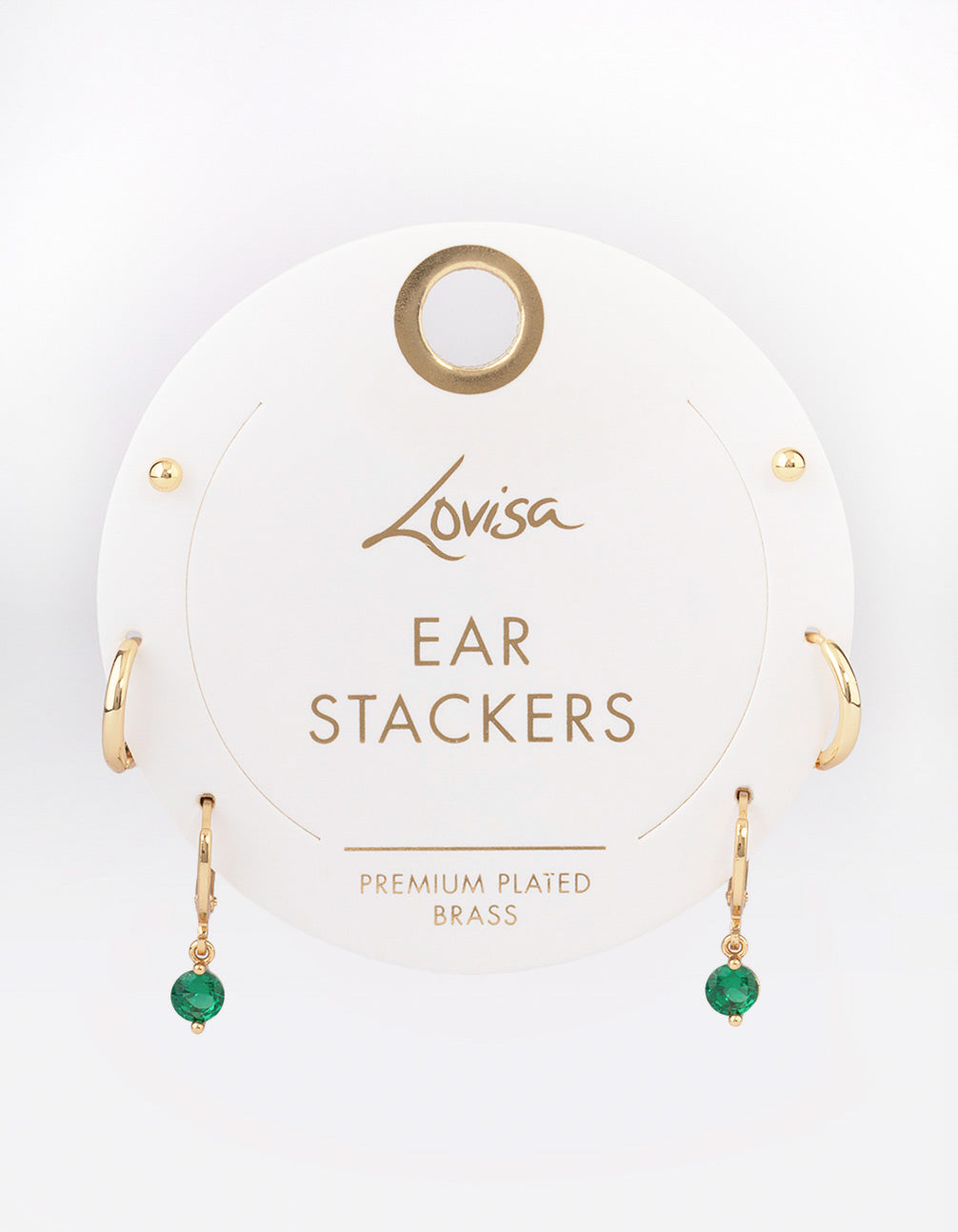Gold Plated Brass Cubic Zirconia Round Cut Huggie Earrings Pack